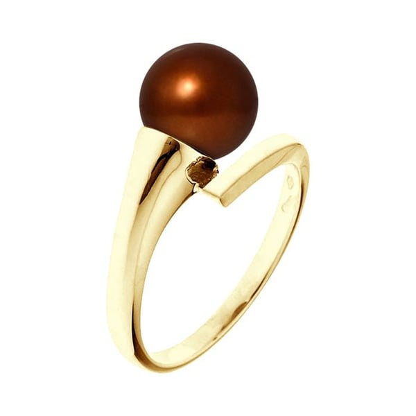 Ring - Pärlor & Färger - Sötvattenspärla 8-9 mm - Choklad - Guld 375/1000 - Kvalitet AAA+
