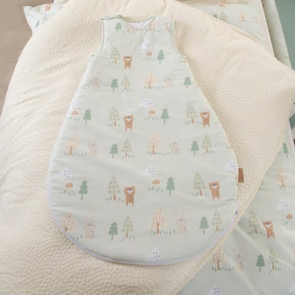 Gigoteuse utan ärmar ROBA - Woodland Buddies - Turbulette 100% bomull - Skogsdesign - Pastellgrön