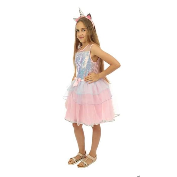 Kostym - LITEN CLOWN - Kostym Enhörning Flicka - Rosa - 5-6 år - Klänning och hårband