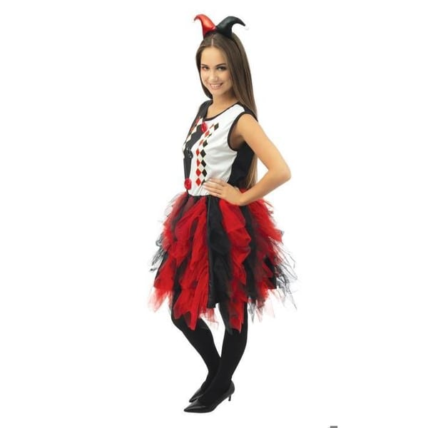 Harlekinutklädnad Kvinna - PTIT CLOWN - Harlekin med Fjädrar - Klänning & Huvudband - Lätt polyester - Vuxen