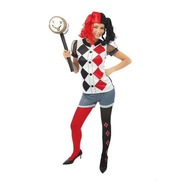 Kvinnlig kostym - LITEN CLOWN - Arlekin kvinna - röd och svart - polyester - lätt och bekväm