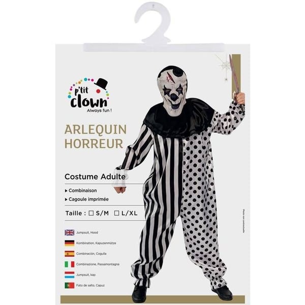 Kostym - LITEN CLOWN - LITEN CLOWN - Arlekin Skräck - Vuxen - Svart och vit