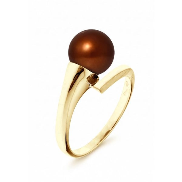 Ring - Pärlor & Färger - Sötvattenspärla 8-9 mm - Choklad - Guld 375/1000 - Kvalitet AAA+