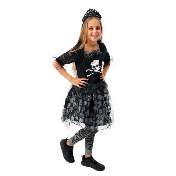 Kostym - PTITCLOWN - Pirat dödskalle (flicka) - Svart - 5 år+ - Klänning, tutu, leggings, hårband