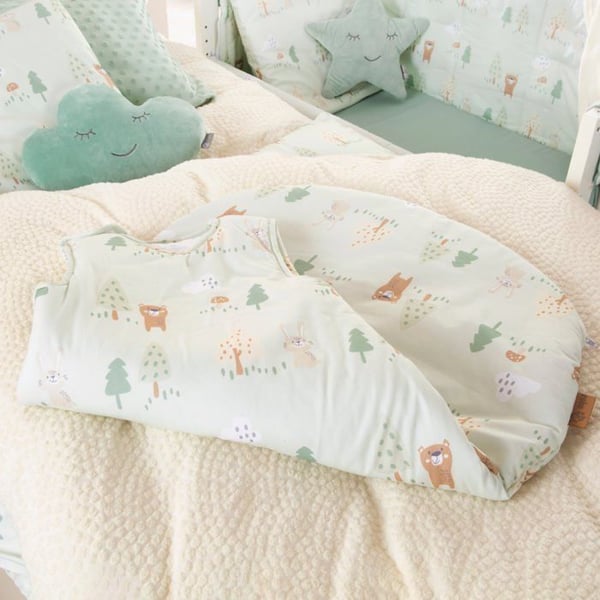 Gigoteuse utan ärmar ROBA - Woodland Buddies - Turbulette 100% bomull - Skogsdesign - Pastellgrön