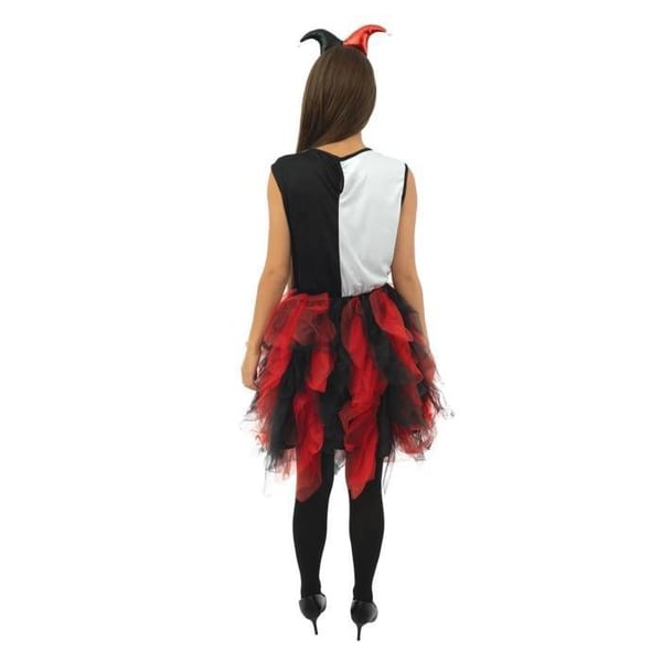 Harlekinutklädnad Kvinna - PTIT CLOWN - Harlekin med Fjädrar - Klänning & Huvudband - Lätt polyester - Vuxen