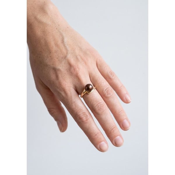 Ring - Pärlor & Färger - Sötvattenspärla 8-9 mm - Choklad - Guld 375/1000 - Kvalitet AAA+