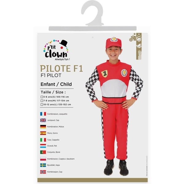 F1-förarutklädnad - LILLA CLOWN - LILLA CLOWN - 7-9 år - Röd - Karneval