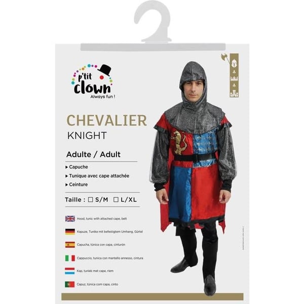 Kostym - LITEN CLOWN - Vuxen Riddare - Polyester - Lätt och bekväm - Huva, tunika, bälte