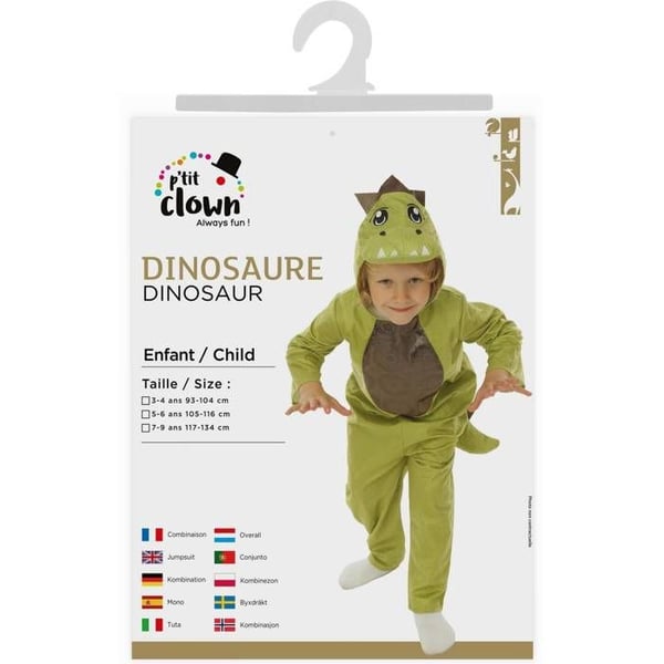 Barnkostym - LITEN CLOWN - Dinosaurie - Grön - 7 år - Lätt polyester
