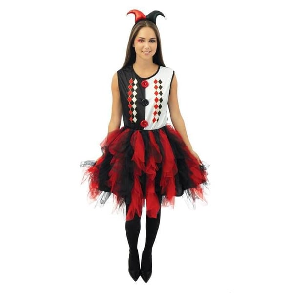 Kostym - LITEN CLOWN - Harlekin Froufrou Dam - Klänning och hårband - Polyester - Lätt och bekväm
