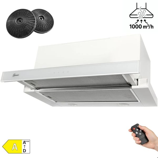 Inbyggd fläkt 60 cm vit GURARI GCH B 117WH60 PRIME N + kolfilter • Teleskopisk köksfläkt • Touch Control • 1000m³/h