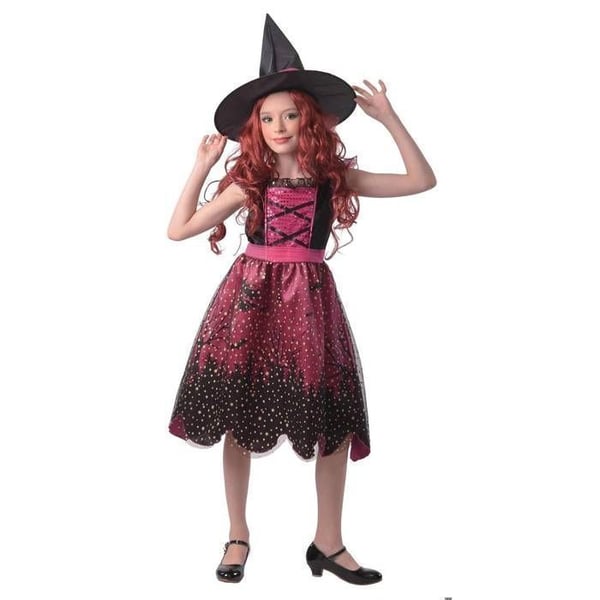 Trollkarlskostym - PTIT CLOWN - Rosa flicktrollkarl - Rosa/svart klänning - Hatt ingår - Polyester