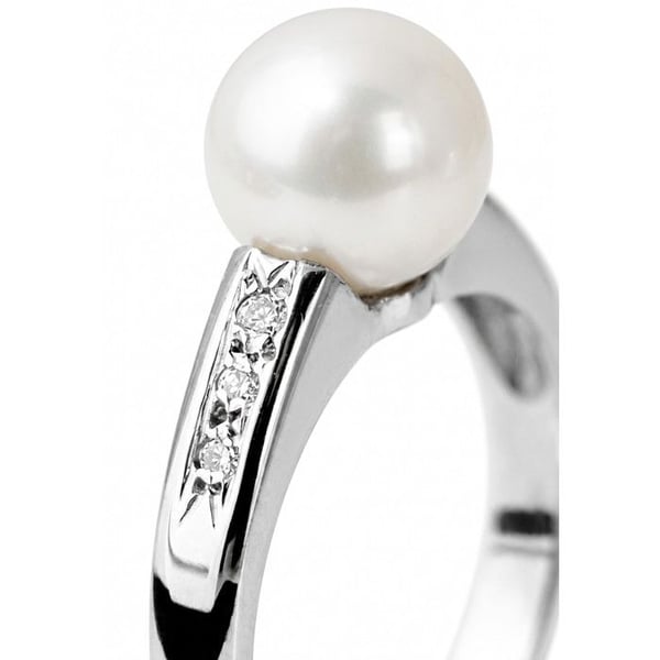 Ring - Pärlor & Färger - Sötvattenspärla 8-9 mm - Vitt Guld 375/1000 - Diamant - Kvinna