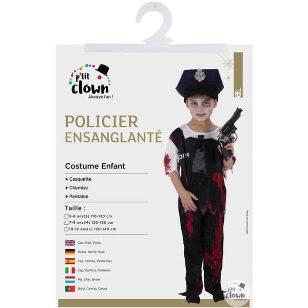 Blodigt Polisdräkt - PTIT CLOWN - Barnkostym - Svart - 10 till 12 år - Polyester