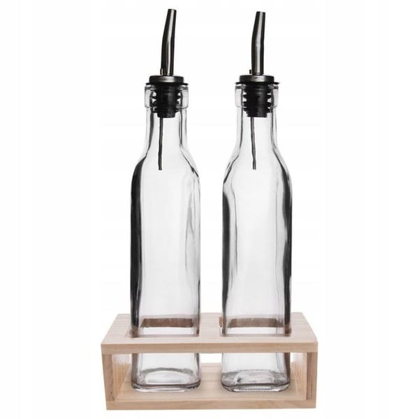 Glasflaskor - ORION - 300 ml - Praktisk dispenser - Trähållare - Transparent
