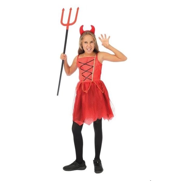 Kostym - LITEN CLOWN - Djävulsflicka - Röd - 3-4 år - Lätt polyester