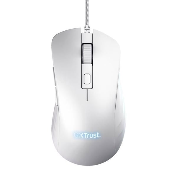 Trust Gaming GXT 924W Ybar+ Gamer, 25600 DPI, 50 % återvunnen plast, 25K optisk sensor, RGB, 6 knappar, USB - vit