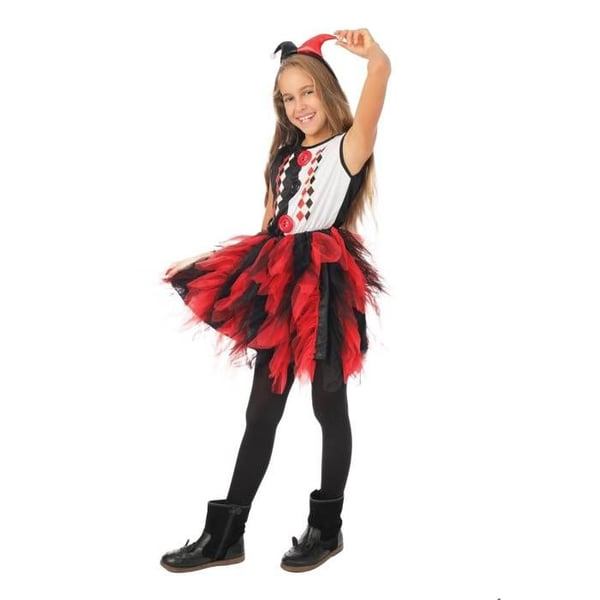 Kostym Barn - LITEN CLOWN - Arlekin med Froufrou Flicka - Flerfärgad Tyll - Klänning + hårband - Lätt och bekväm