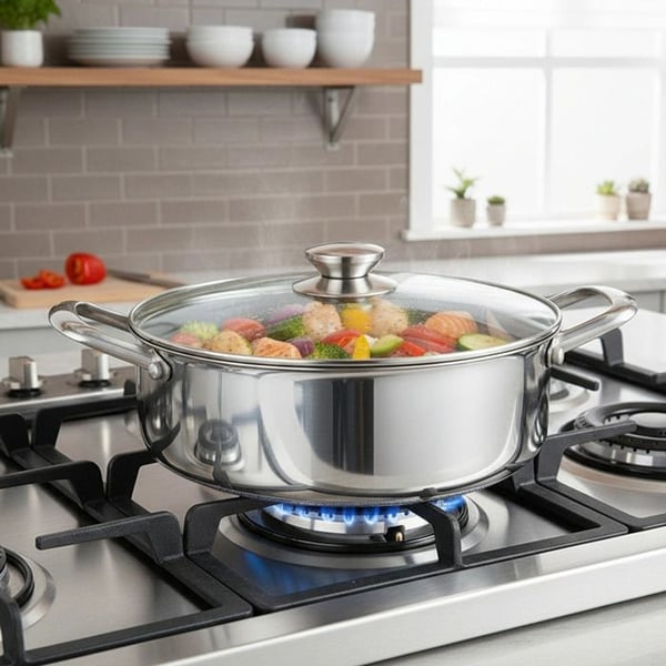Sauteuse 32cm - CHEFFINGER - Bihona - Rostfritt Stål - Glaslock - 3D Non-stick