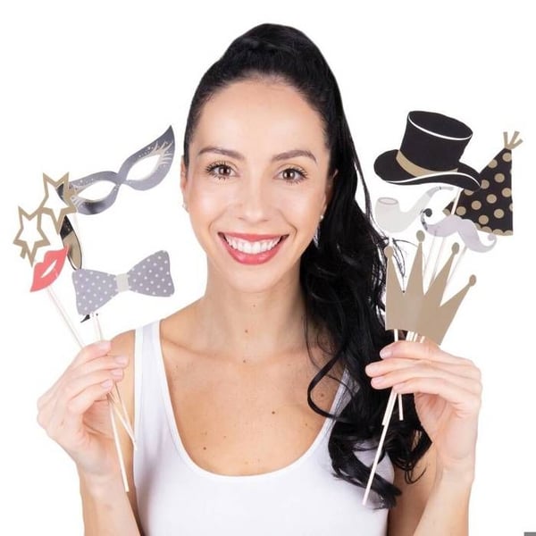 Kit Photobooth - PTIT CLOWN - Svart och Guld - 10 delar - Elegans - Festdekoration