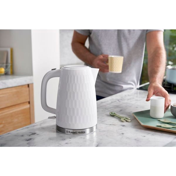 Vattenkokare - RUSSELL HOBBS - Honungscomb - 2400 W - 1,7 L - 360° bas - Vit