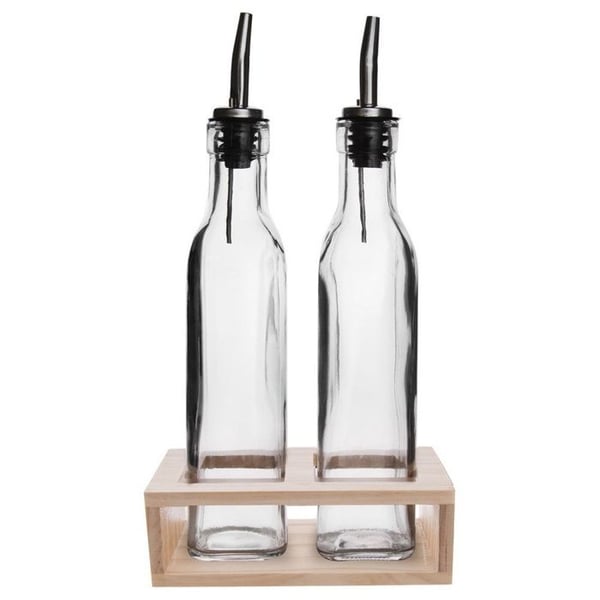 Glasflasker - ORION - 300 ml - Praktisk dispenser - Træstøtte - Gennemsigtig