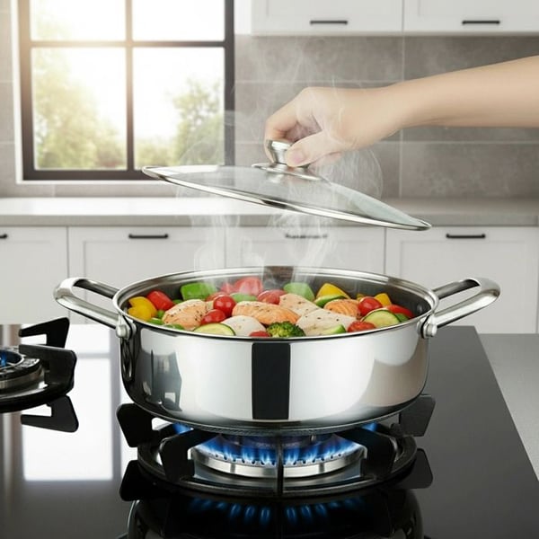 Sauteuse 32cm - CHEFFINGER - Bihona - Rostfritt Stål - Glaslock - 3D Non-stick