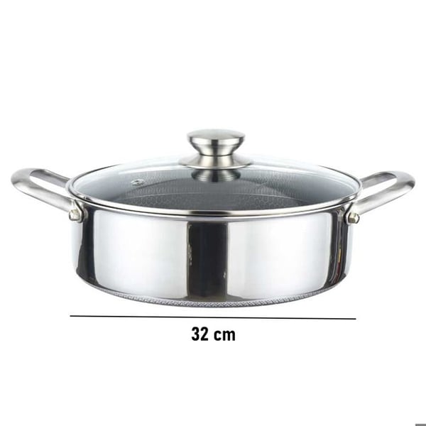 Sauteuse 32cm - CHEFFINGER - Bihona - Rostfritt Stål - Glaslock - 3D Non-stick