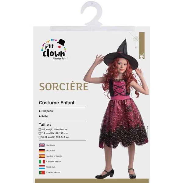 Kostym - LITEN CLOWN - Rosa häxa flicka - Rosa - Polyester - 3 år
