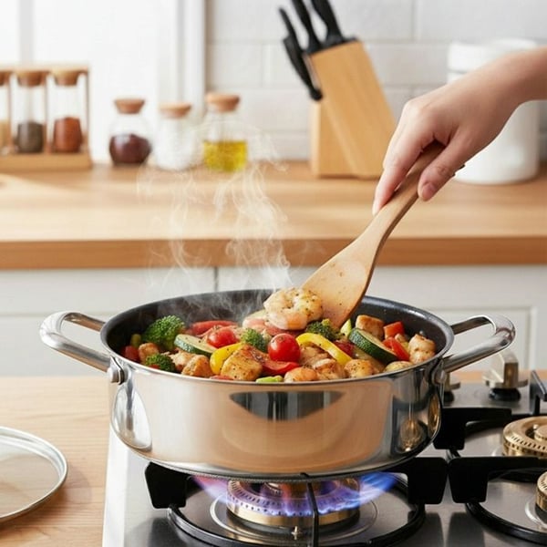 Sauteuse 32cm - CHEFFINGER - Bihona - Rostfritt Stål - Glaslock - 3D Non-stick