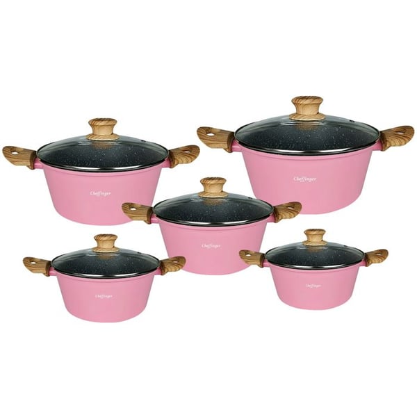 Set med 5 Non-stick Grytor för alla typer av spisar med Lock Cheffinger Rosa