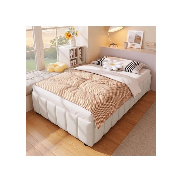 Seng - MUVOE - 90x200cm - Beige - Hydraulisk støtte - Minimalistisk design
