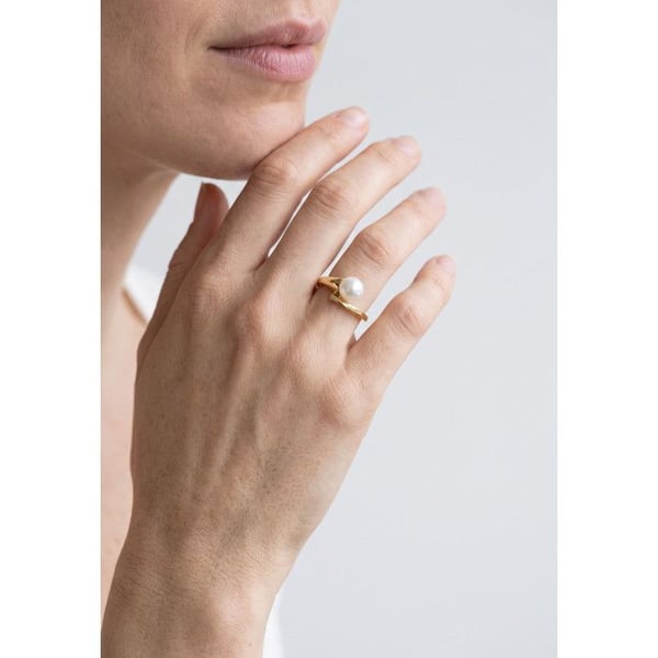 Ring - Pärlor & Färger - Äkta Sötvattenspärla 8-9 mm - Guld 375/1000 - Naturlig Vit - Kvalitet AAA+