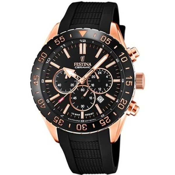 Klocka - FESTINA - Festina rosa stål svart silikonklocka - Kvarts - Analog - Herr Klocka - FESTINA - Festina rosa stål svart silikonklocka - Kvarts - Analog - Herr