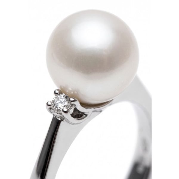 Ring - Pärlor & Färger - Sötvattenspärla 8-9 mm - Vitt Guld 375/1000 - Diamant - Kvinna