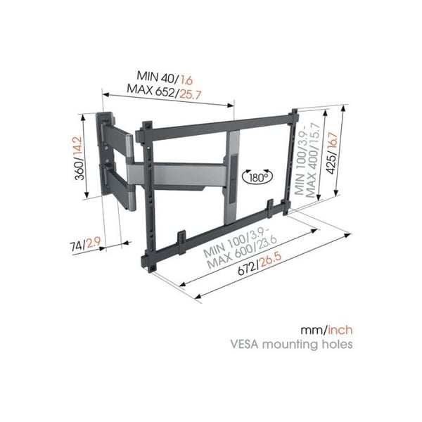 Støttevæg - Vogel's - TVM 5645 - Drejelig 180° - Skærme 40'' til 77'' - 45 kg max