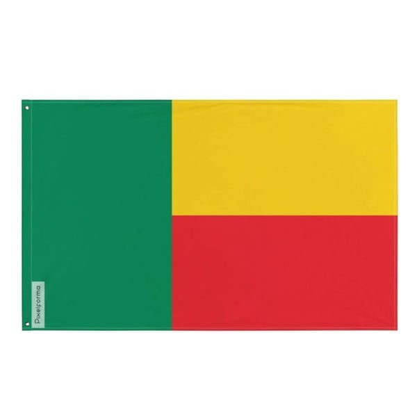 Benins flagga – 128 x 192 cm – Hållbar polyester – 2 metallöglor – Inomhus / Utomhus – Pixelforma