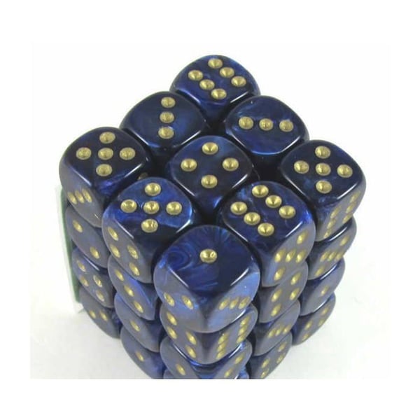 Chessex Spel Tärningar Scarab Royal Blå/Guld D6 12mm (36 stycken)