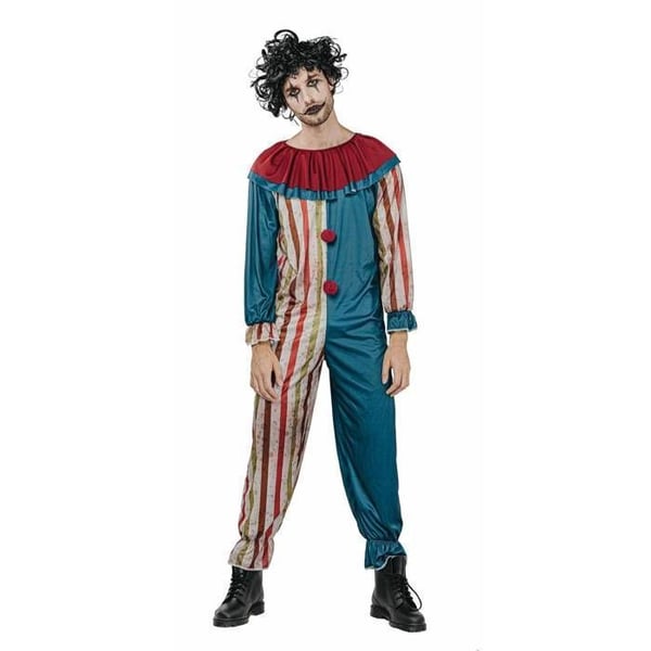 Vintage Clownkostym - PTIT CLOWN - Herr L Röd Bordeaux - Randig overall - Röd krage - Halloween