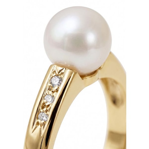 Ring - Pärlor & Färger - Sötvattenspärla 8-9 mm - Guld 375/1000 - Diamant - Kvinna