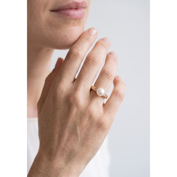 Ring - Pärlor & Färger - Sötvattenspärla 8-9 mm - Guld 375/1000 - Diamant - Kvinna