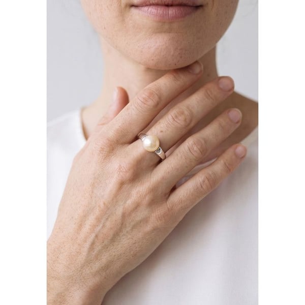 Ring - Pärlor & Färger - Äkta Sötvattenspärla 8-9 mm - Vitt Guld 375/1000 - Naturlig Rosafärg - Kvinna