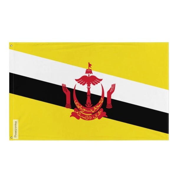Bruneis flagga – 96 x 144 cm – Hållbar polyester – 2 metallöljett – Inomhus / Utomhus – Pixelforma