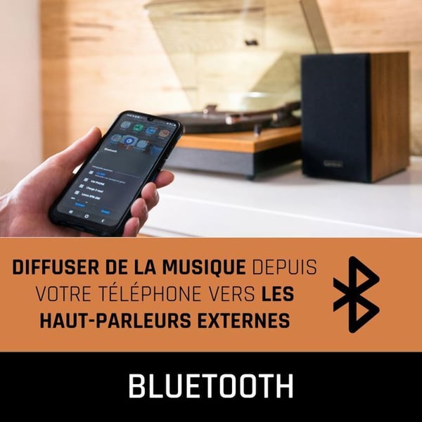 Lenco LS-300WD - Skivspelare med Bluetooth® och två externa högtalare, trä