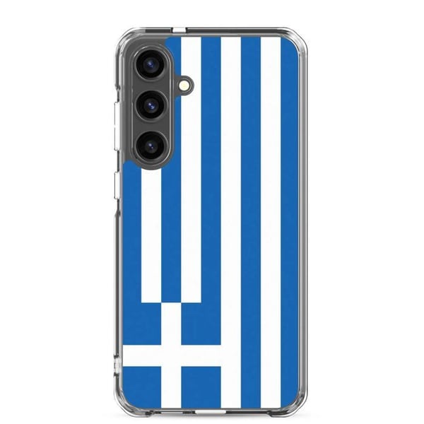 Mobilskal – Greklands flagga – Kompatibel med Samsung Galaxy S24 Ultra – Mjuk plånbok – Hållbar och stöttålig – Pixelforma