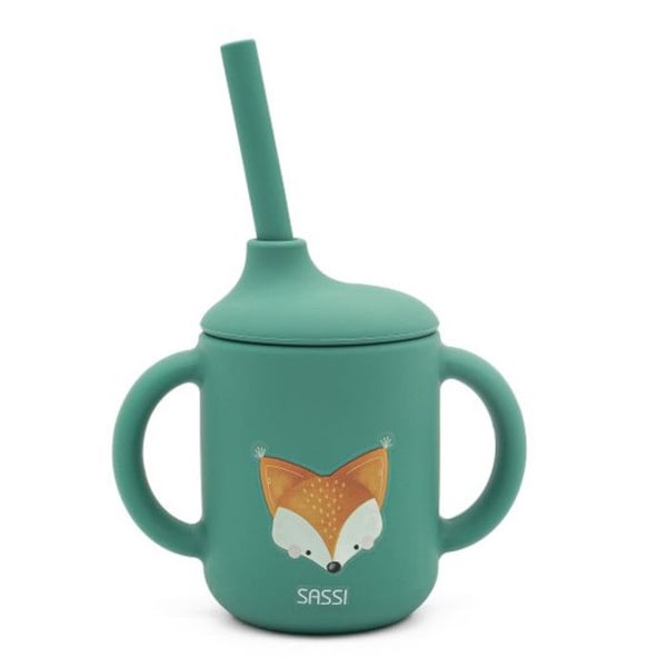 Sassi Junior | Sassi Junior | Silikonmugg med handtag och sugrör 120 ml Djur Grön Påfågel - 107 x 10 cm RÄV