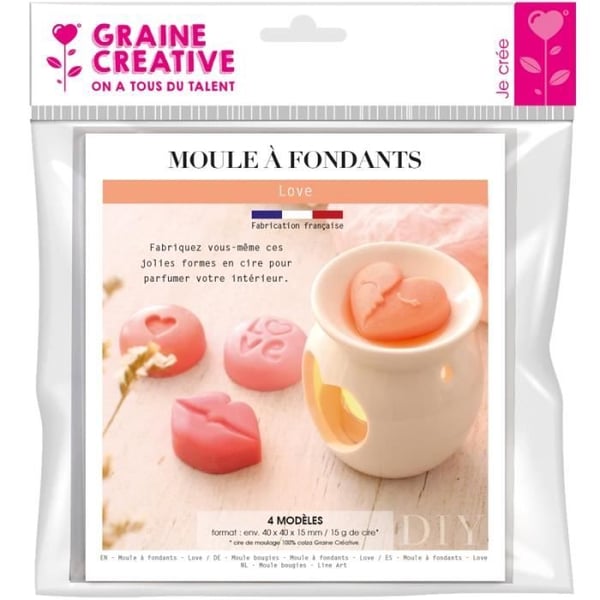 Mould for candle fondants - Creative seed - Hearts - 4 pieces - Made in France