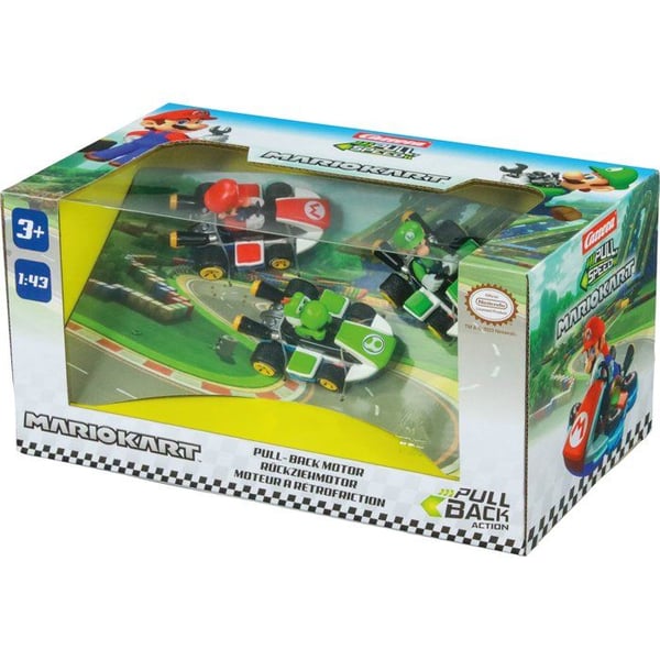 3-pack med friktionsbilar - CARRERA Pull & Speed - Mario Kart™ - Skala 1:43 - Från 3 år