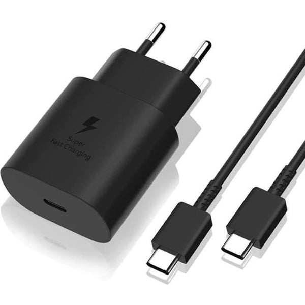 Snabbladdare 25W + USB-C till USB-C-kabel för SAMSUNG S22 5G-S22 ULTRA 5G-S21 FE 5G-S21-S21 PLUS-S20 FE-S20-NOTE 20-A53 Phonillico®